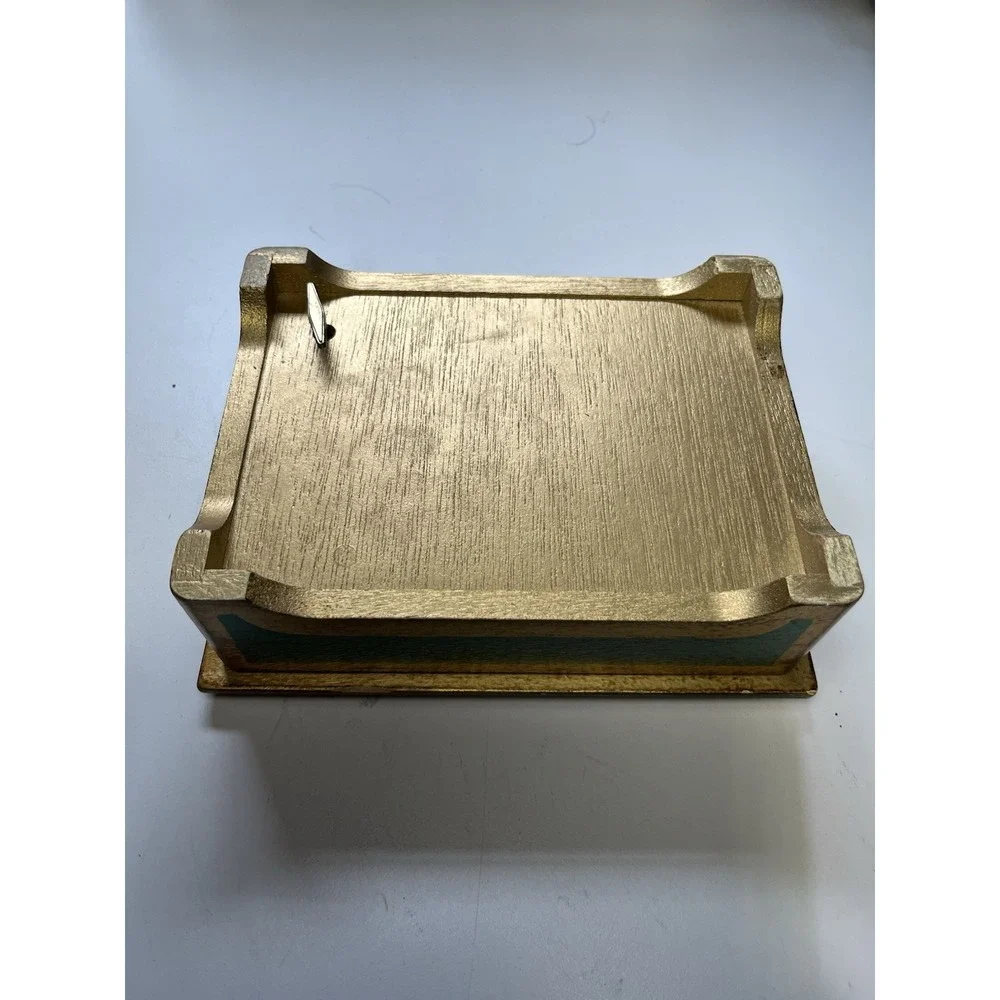 VTG Florentine Musical Jewelry Box W Decorative Pic Gold Gilt Made Italy 8
